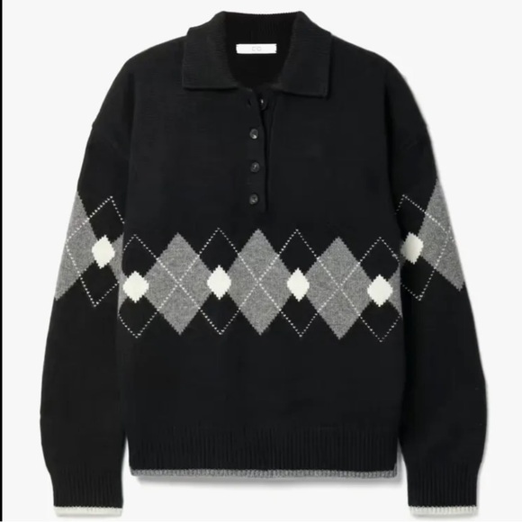 CO Cashmere Argyle Polo Sweater - S - Picture 2 of 6
